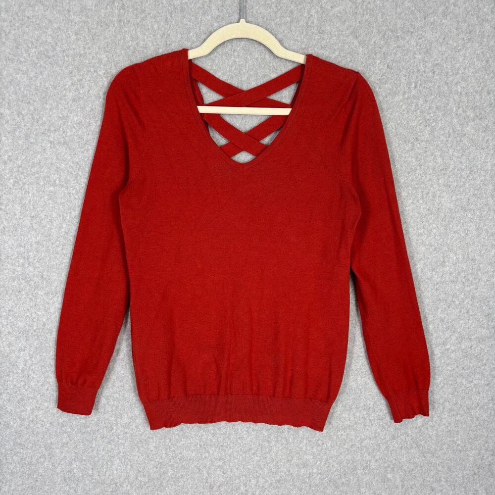 Love Ellie‎ Sweater Womens Small Rust Burnt Criss Cross Back Thin Career Office